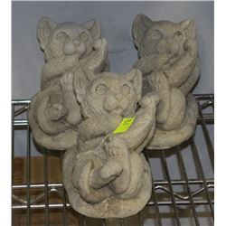 LOT OF 3 CONCRETE GARDEN ORNAMENTS - WEASELS