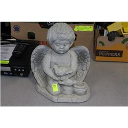 CONCRETE CHERUB W/ BIRDS STATUETTE