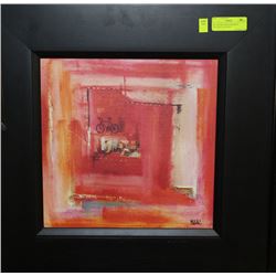 DK. BROWN WOOD FRAMED ABSTRACT PICTURE