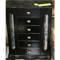 BLACK  JEWELLERY BOX WITH CONTENTS