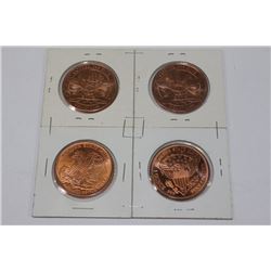 0NE TROY OZ. FINE COPPER ROUND X4