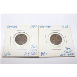 1934 - 1948 CANADA 10 CENT