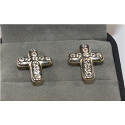 STERLING SILVER CZ CROSS EARRINGS