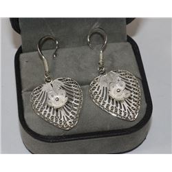 STERLING SILVER HEART W/ FLOWER EARRINGS