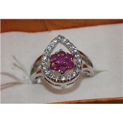 .925 NATURAL RUBY & CZ RING SIZE 5.5