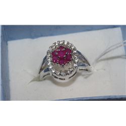 .925 SILVER NATURAL RUBY & CZ RING SIZE 6.5