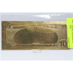 24kt GOLD FOIL US $10 DOLLAR BANKNOTE