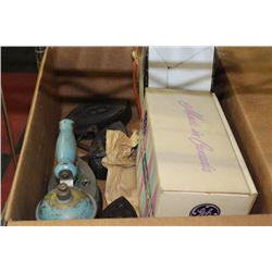 BOX OF VINTAGE & ANTIQUE IRONS AND SAD IRONS