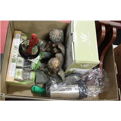 BOX W/ CHERUB BOOK ENDS, NEW MUG SET,