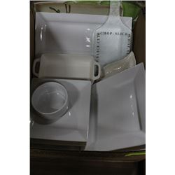 BOX W/ WHITE SERVING PLATES, PLATTERS