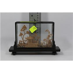VINTAGE ASIAN LACQUER DIORAMA CORK CARVING