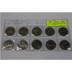 SET OF 10 UNC CANADIAN DOLLARS 1968-84 INCLUDING