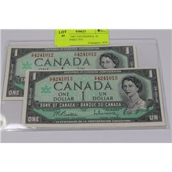 GEM UNC 1967 CENTENNIAL $1 NOTES CONSEC S/N