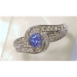 10K WHITE GOLD TANZANITE & DIAMOND (0.58ct) RING