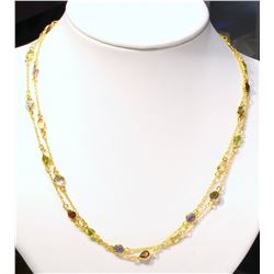 STERLING SILVER GOLD PLATED GEMSTONE NECKLACE