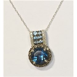 10 KT WHITE GOLD BLUE TOPAZ DIAMOND (0.08CT) AND