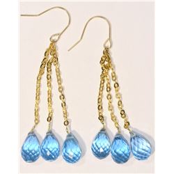 14 KT GOLD BLUE TOPAZ TEAR DROP EARRINGS