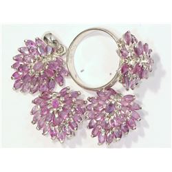 STERLING SILVER RUBY EARRINGS,PENDANT AND RING SET