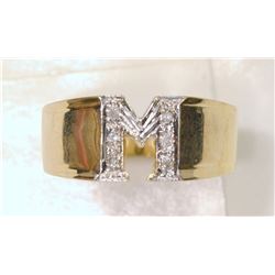 10 KT GOLD DIAMOND "M" MENS RING