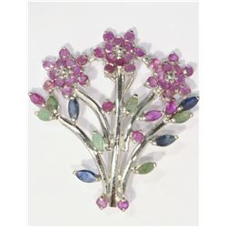 STERLING SILVER RUBY. SAPPHIRE AND EMERALD