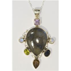 STERLING SILVER LABORONITEAND GEMSTONE PENDANT