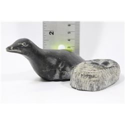 SOAPSTONE 'WOLF SCULPTURE' CARVING - 'BIRD & EGGS'