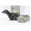 Image 1 : SOAPSTONE 'WOLF SCULPTURE' CARVING - 'BIRD & EGGS'