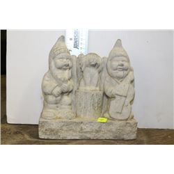 CONCRETE GNOMES W/ DOG STATUE