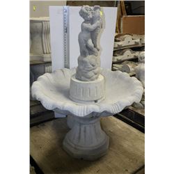 CONCRETE SINGLE LEAF LRG FOUNTAIN W/ CHERUB & FISH