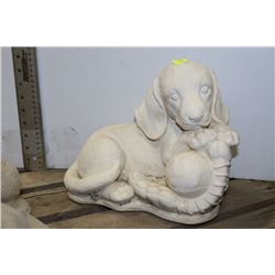 CONCRETE PUPPY DOG W/ BASEBALL STATUE