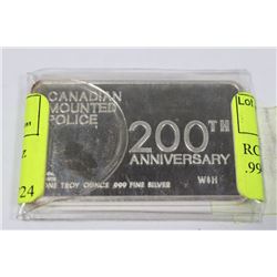 RCMP COMMEMORATIVE 1 TROY oz .999 FINE SILVER BAR