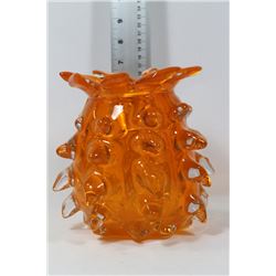 ORANGE ART GLASS PINEAPPLE STYLE VASE