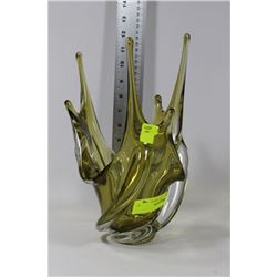 GREEN ART GLASS DESIGNER VASE