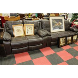 NEW BROWN LEATHERETTE RECLINING SOFA W LOVE