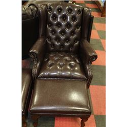 BROWN LEATHERETTE WING BACK PARLOUR CHAIR W