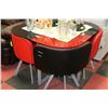 Image 1 : RED & BLACK CHECKERBOARD GLASS TABLE W/ CHAIRS
