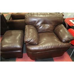 BROWN BONDED LEATHER ROCKER RECLINER W/OTTOMAN