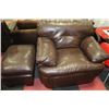 Image 1 : BROWN BONDED LEATHER ROCKER RECLINER W/OTTOMAN