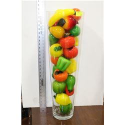 TALL GLASS VASE W/ GLASS FRUIT