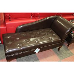 BROWN LEATHERETTE STORAGE CHAISE LOUNGE CHAIR