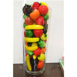 LARGE GLASS VASE W GLASS FRUITS