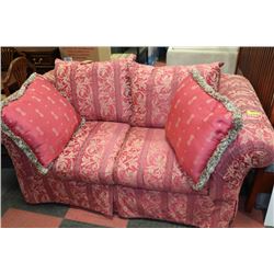 PINK FABRIC PLUSH LOVESEAT W/ CUSHIONS