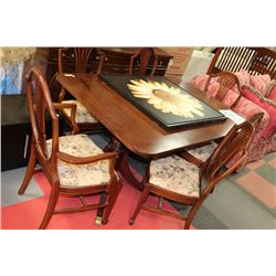 VINTAGE SOLID WOOD DINING TABLE WITH BRONZE FEET