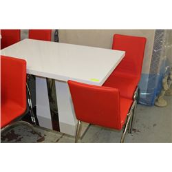 WHITE & CHROME TABLE W/ 4 RED CHAIRS