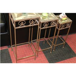 SET OF STONE TOP PLANT STANDS