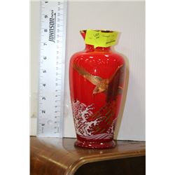 RED GLASS EAGLE VASE