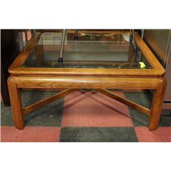 SOLID OAK & GLASS COFFEE TABLE