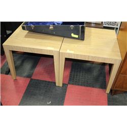 PAIR OF LIGHT BROWN SIDE TABLES - 24" W X 24" L X