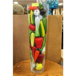 LARGE GLASS VASE W/ GLASS VEGETABLES