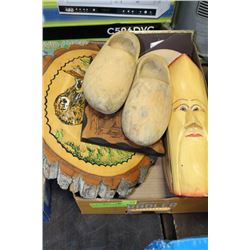 BOX OF ASSORTED WOODEN ART PIECES